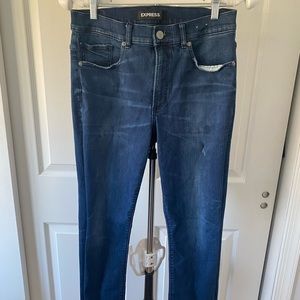 Express Barely Boot High Rise Medium Wash Jeans with Fringe bottoms